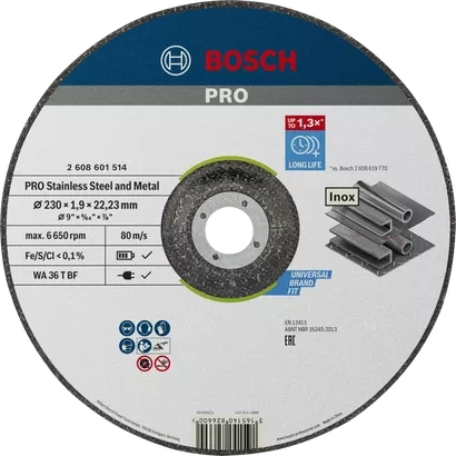 Tarcza tnąca do metalu, stali nierdzewnej STANDARD FOR INOX Bosch 230x22,23 mm WA 36 R BF