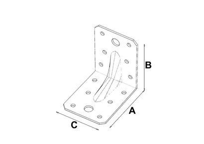 Łącznik budowlany kątownik ciesielski z przetłoczeniem KP6 o wymiarach 125 x 125 x 90 mm
