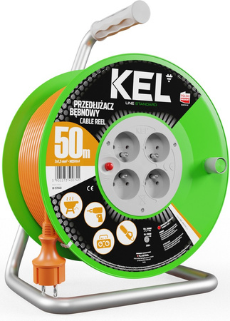 Przedłużacz elektryczny bębnowy warsztatowy o długości 50 m KEL PB-ST/D/50M/3X1,5/H05VV-F