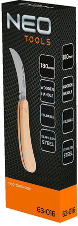Nóż składany monterski sierpak ze stali nierdzewnej drewniane okładki o długości 180 mm Neo