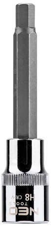 Końcówka sześciokątna na nasadce ze stali CrV S2 o rozmiarze 1/2" H8 x 100 mm Neo 08-783