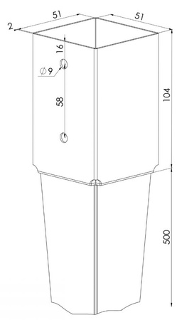 Podstawa słupa wbijana wspornik KSW o wymiarach 50 x 150 x 650 x 2 mm