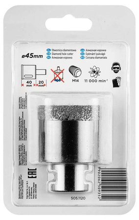 Otwornica diamentowa do kamienia, gresu, płytek, szkła, asfaltu, cegły i betonu 45 mm Graphite 55H312