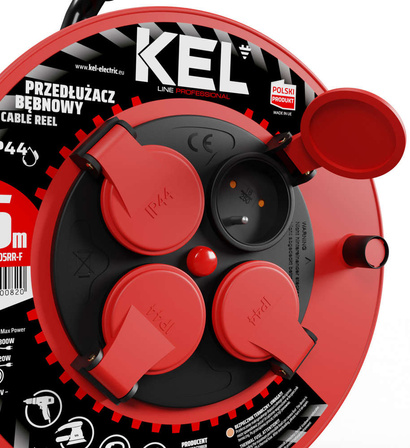 Przedłużacz elektryczny bębnowy warsztatowy o długości 25 m KEL PB-PRO/S/25M/3X1,5/H05RR-F