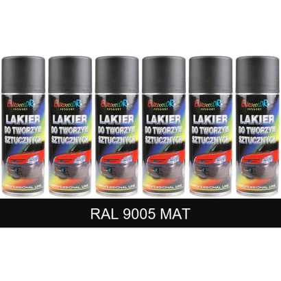 EuroColor Lakier farba do tworzyw sztucznych czarny mat w sprayu o pojemności 400 ml - 6 sztuk