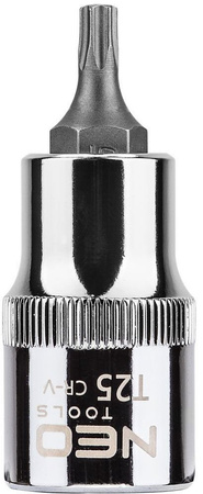 Końcówka Torx na nasadce ze stali CrV S2 o rozmiarze 1/2", T25 x 55 mm Neo 08-751
