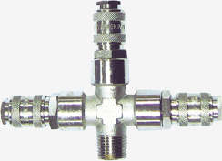 Rozgałęźnik potrójny metalowy pneumatyczny z gwintem zewnętrznym 3/8" z trzema szybkozłączkami