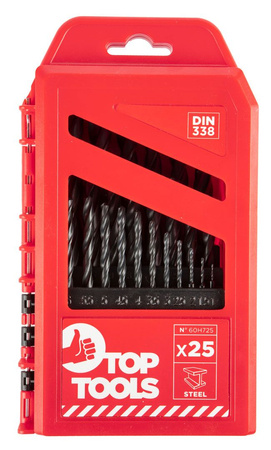 Zestaw wierteł do metalu HSS Top Tools 1-13 mm 25 sztuk