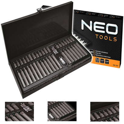 Końcówki wkrętakowe HEX, TX i SPLINE Neo 40 sztuk 06-107