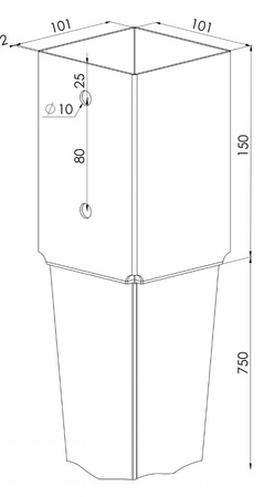 Podstawa słupa wbijana wspornik KSW o wymiarach 100 x 150 x 900 x 2 mm