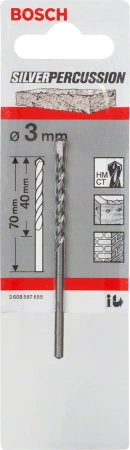 Wiertło do betonu, kamienia i cegły SILVER PERCUSSION Bosch 3x70 mm CYL-3