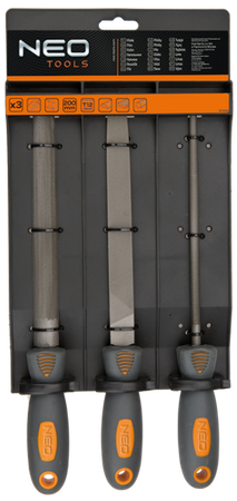 Zestaw pilników do metalu wykonanych ze stali stopowej T12 o długości 200 mm 3 sztuki Neo 37-605