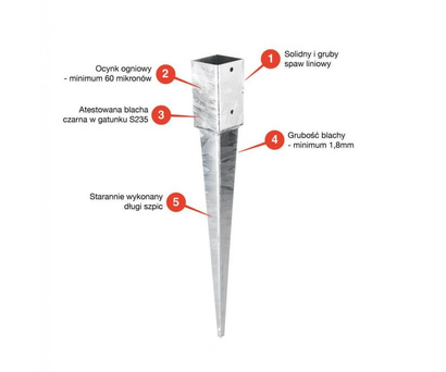 Podstawa słupa wbijana wspornik KSW o wymiarach 90 x 150 x 900 x 2 mm