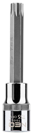 Końcówka Torx na nasadce ze stali CrV S2 o rozmiarze 1/2", T55 x 100 mm Neo 08-767