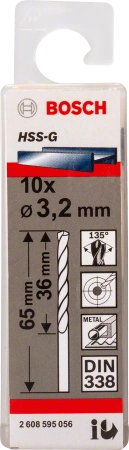 Wiertło kręte szlifowane do metalu HSS Bosch 3,2x65 mm 10 sztuk