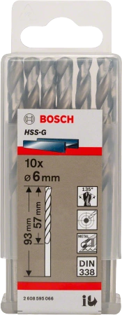 Wiertło kręte szlifowane do metalu HSS Bosch 6x93 mm 10 sztuk