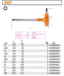 Klucz trzpieniowy kątowy sześciokątny z rękojeścią 2mm Beta 96T/2