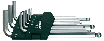 Zestaw kluczy sześciokątnych długich ze stali CrV o rozmiarze 1.5 - 10 mm 9 sztuk Topex 35D957