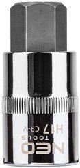 Końcówka sześciokątna na nasadce ze stali CrV S2 o rozmiarze 1/2" H17 x 55 mm Neo 08-777
