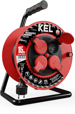 Przedłużacz elektryczny bębnowy warsztatowy o długości 15 m KEL PB-PRO/S/15M/3X1,5/H05RR-F