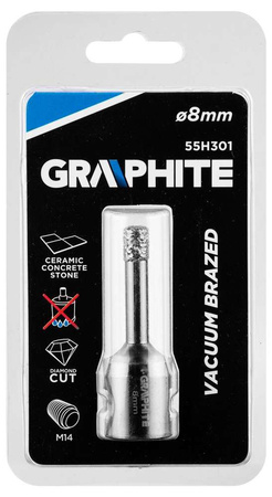 Otwornica diamentowa do kamienia, gresu, płytek, szkła, asfaltu, cegły i betonu 8 mm Graphite 55H301