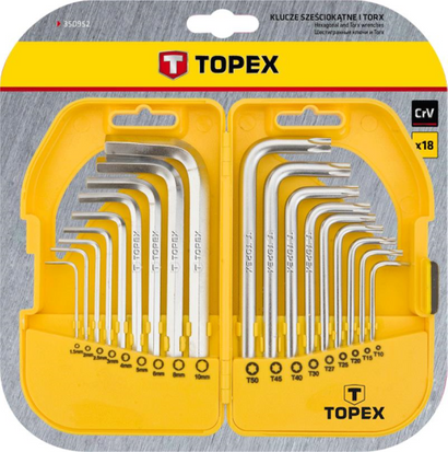 Zestaw kluczy sześciokątnych krótkich i Torx o rozmiarze 1.5 - 10 mm i T10 - T50 Topex 35D952