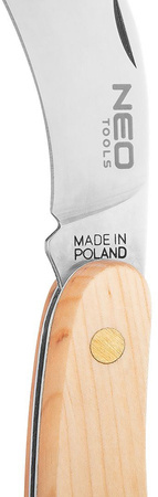 Nóż składany monterski sierpak ze stali nierdzewnej drewniane okładki o długości 180 mm Neo