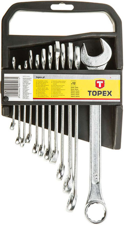 Klucze płasko-oczkowe o rozmiarach 6 - 22 mm 12 sztuk Topex 35D375