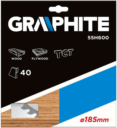 Tarcza pilarska do drewna widiowa Graphite 185x30 mm 40 zębów 55H600