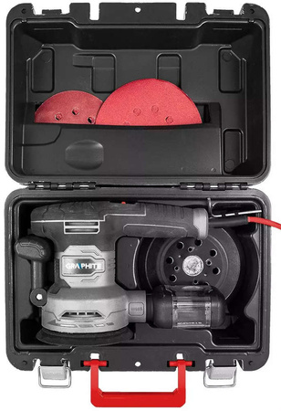 Szlifierka mimośrodowa sieciowa 450 W Graphite 125/150 mm + wymienna stopa + walizka