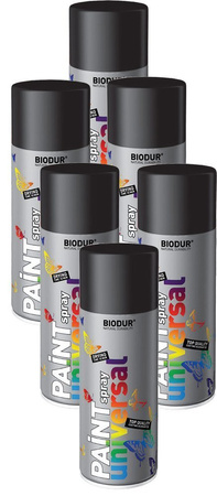 FARBA SPRAY CZARNA MAT RAL 9005 400ml BIODUR 6 sztuk