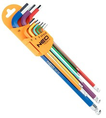 Zestaw długich kluczy imbusowych z kulką ze stali SNCM+V o rozmiarze 1.5 - 10 mm 9 sztuk Neo 09-512
