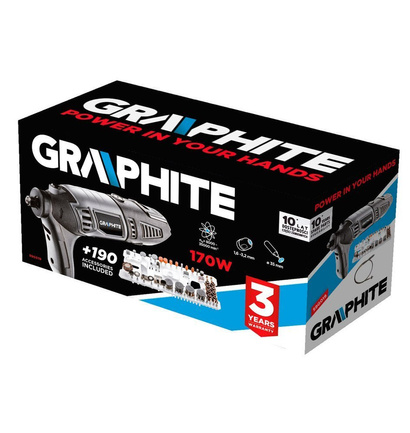 GRAPHITE MINISZLIFIERKA 170W, OBROTY 8000-35000 MIN-1, W WALIZCE Z GIĘTKIM WAŁKIEM I AKCESORIAMI 190 SZT