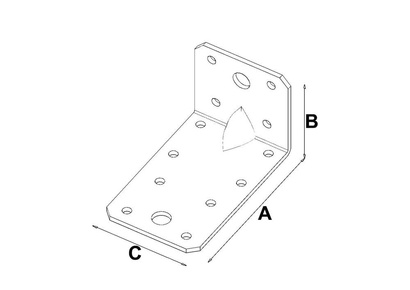 Łącznik budowlany kątowy ciesielski z przetłoczeniem KP3 o wymiarach 90 x 50 x 55 mm