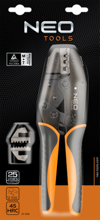 Szczypce do zaciskania końcówek tulejkowych ze stali Cr-Mo o przekroju 0,5-16 mm2 i długości 220 mm Neo 01-506