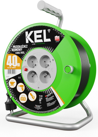Przedłużacz elektryczny bębnowy warsztatowy o długości 40 m KEL PB-ST/D/40M/3X1,5/H05VV-F