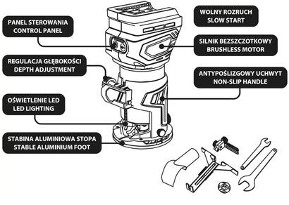 Frezarka górnowrzecionowa akumulatorowa bezszczotkowa 18V ENERGY+ Graphite 58GE140