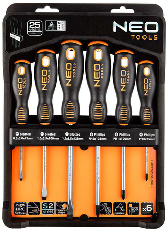 Zestaw wkrętaków płaskich i krzyżowych ze stali S2 6 sztuk Neo 04-213
