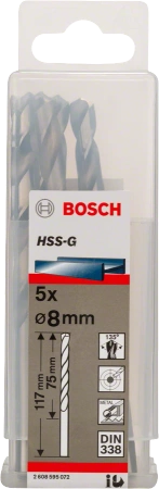 Wiertło kręte szlifowane do metalu HSS Bosch 8x117 mm 5 sztuk