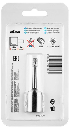 Otwornica diamentowa do kamienia, gresu, płytek, szkła, asfaltu, cegły i betonu 6 mm Graphite 55H300