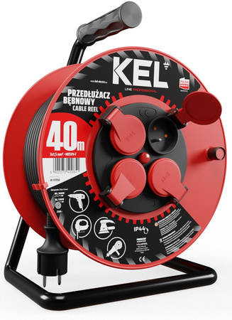 Przedłużacz elektryczny bębnowy warsztatowy o długości 40 m KEL PB-PRO/D/40M/3X1,5/H05RR-F