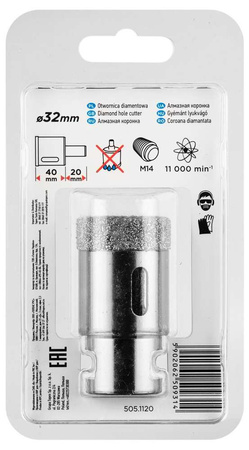 Otwornica diamentowa do kamienia, gresu, płytek, szkła, asfaltu, cegły i betonu 32 mm Graphite 55H309