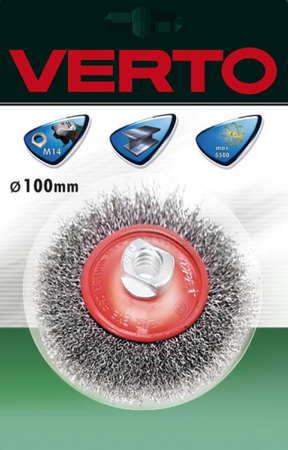 Szczotka druciana tarczowa odgięta do szlifierek kątowych o średnicy 100 mm x M14 Verto 62H112