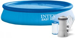 Basen ogrodowy rozporowy okrągły niebieski o wymiarach 366 x 76 cm i pojemności 5621 l Easy Set INTEX + pompa filtrująca