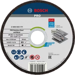 Tarcza tnąca do metalu, stali nierdzewnej STANDARD FOR INOX RAPIDO Bosch 125x22,23 mm WA 60 T BF