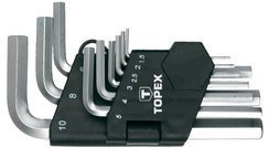 Zestaw kluczy sześciokątnych krótkich ze stali CrV o rozmiarze 1.5 - 10 mm 9 sztuk Topex 35D955