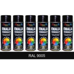 EuroColor Czarny Mat Spray 400 ml - Farba akrylowa uniwersalna RAL 9005 - 6 sztuk